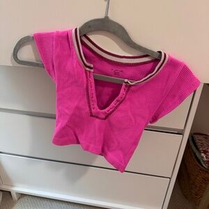 Urban Outfitters Pink Short Sleeve Tee with Varsity Collar